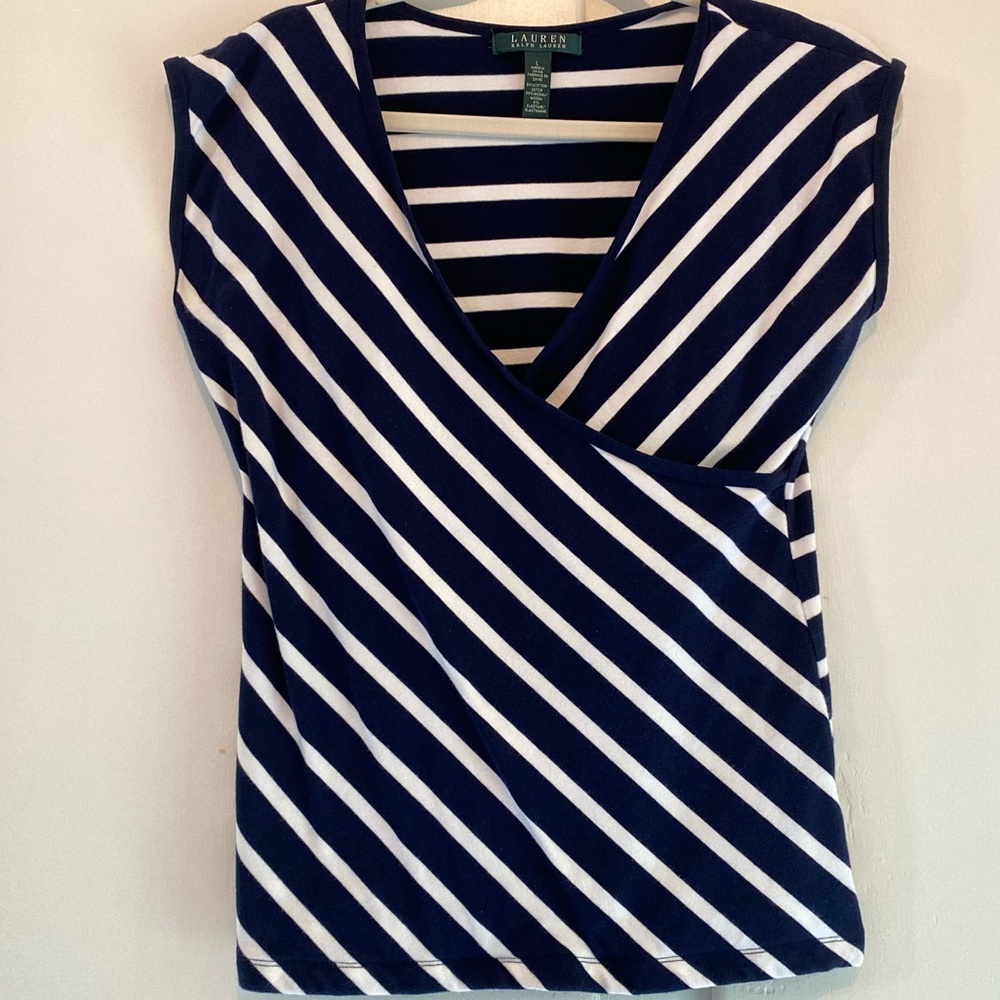 Ralph Lauren Navy & White Striped Wrap-Tank Y2k Nautical Coastal Summer Closet L